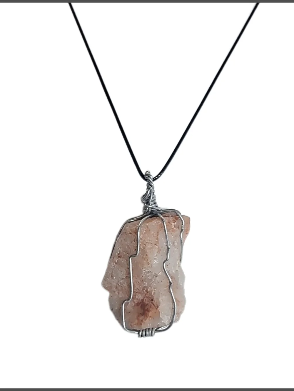 Raw Quartz Stone Pendant with Black Cord Necklace